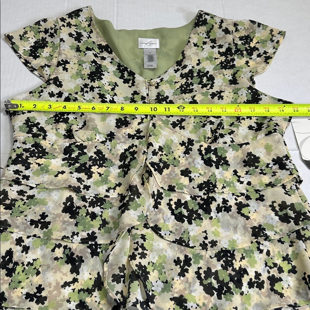 NEW Emma James Green Floral Top Tiered Ruffle Blouse Button Up Womens 12 - Picture 6 of 7